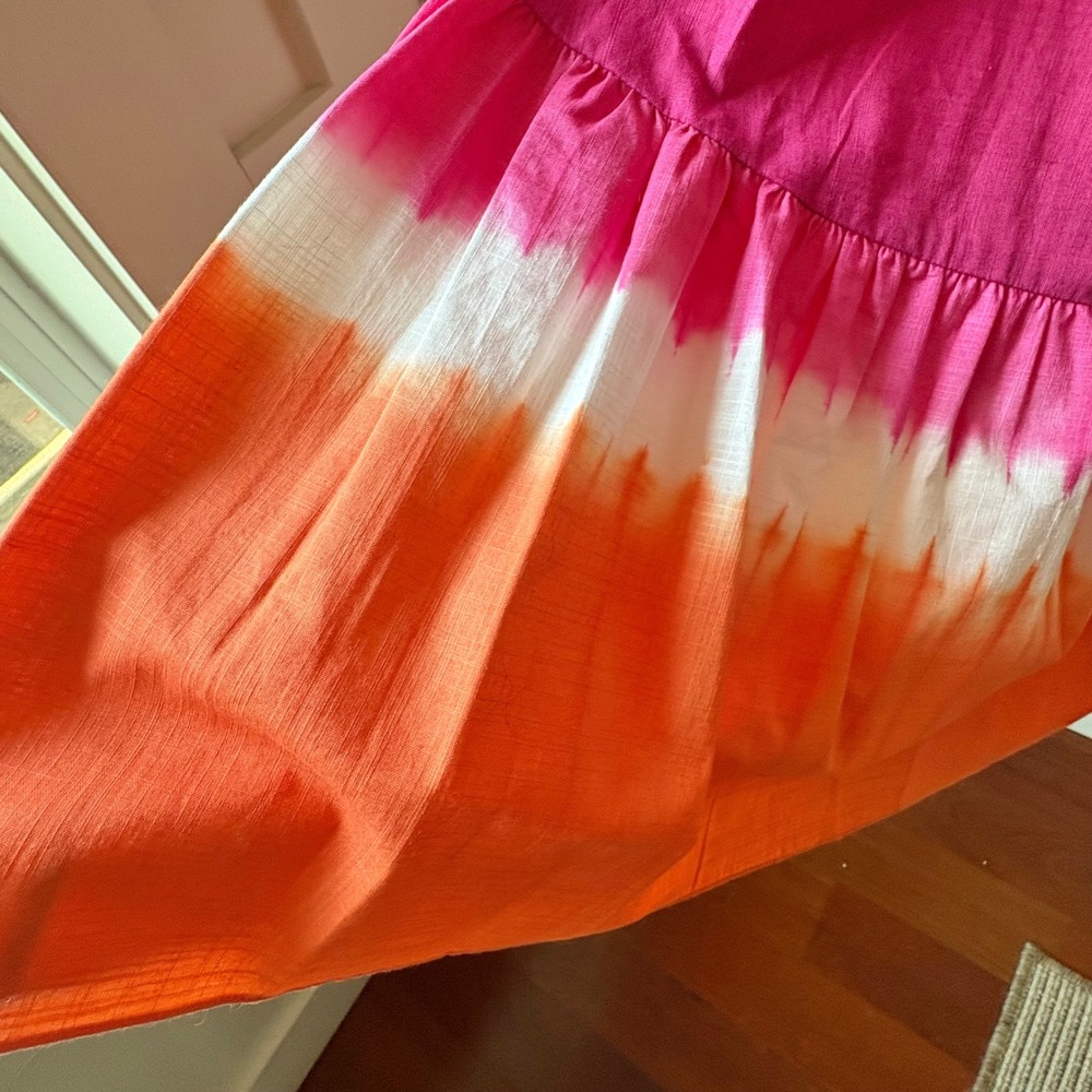 $395 NWT SACHIN & BABI Bri Tie Dye Pink & Orange Midi Dress Puff‎ Sleeves SIZE 8 - Picture 4 of 8
